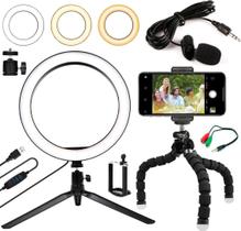 Kit Youtuber Microfone Celular Tripé Iluminador Ring Light