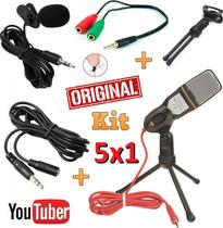 Kit Youtuber Microfone Condensador Profissional de Mesa + Lapela Pc Câmera Celular Smartphone Universal