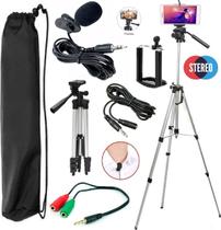 Kit Youtuber Microfone de Lapela + Extensão Tripé Profissional Para Câmera Celular Smartphone Universal