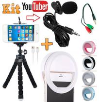 Kit Youtuber Microfone de Lapela + Mini Tripé Flexível + Luz Flash Selfie Ring Light Recarregável Celular Universal Kit Youtuber Microfone de Lapela + Mini Tripé Flexível + Luz Flash Selfie Ring Light Recarregável Celular Universal