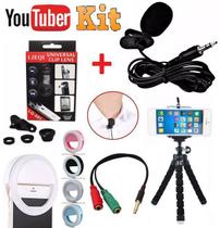 Kit Youtuber Microfone de Lapela Para Celular + Flash Luz Ring Light + Kit Lentes 3x1 + Mini Tripé Flexível Profissional Kit Youtuber Microfone de Lapela Para Celular + Flash Luz Ring Light + Kit Lentes 3x1 + Mini Tripé Flexível Profissional