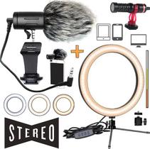 Kit Youtuber Microfone Direcional Cardióide Shotgun Celular Câmera Dslr Gravar Vídeo Ring Light Iluminador Mini Tripé Kit Youtuber Microfone Direcional Cardióide Shotgun Celular Câmera Dslr Gravar Vídeo Ring Light Iluminador Mini Tripé
