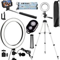 Kit Youtuber Microfone Iluminador Tripé Celular + Pau Selfie
