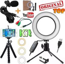 Kit Youtuber Microfone Lapela Celular + Tripé Ring Light Led
