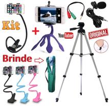 Kit Youtuber Microfone Lapela + Tripé 1,30m Para Câmera Celular + 2 Suporte Flexível Universal Kit Youtuber Microfone Lapela + Tripé 1,30m Para Câmera Celular + 2 Suporte Flexível Universal