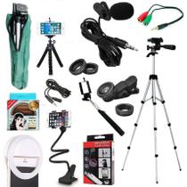 Kit Youtuber Microfone Lapela Tripé 1,80M Câmera Celular