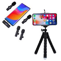 Kit Youtuber Microfone Lapela Wireless + Mini Tripé Suporte Flexível
