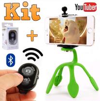Kit Youtuber Mini Tripé Flexível Câmera Celular Universal + Controle Disparador Bluetooth Selfie Vídeo Kit Youtuber Mini Tripé Flexível Câmera Celular Universal + Controle Disparador Bluetooth Selfie Vídeo