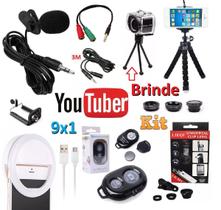 Kit Youtuber Profissional 9x1 Microfone Lapela Celular + Extensão 3m + 2 Tripés Flash Luz Ring Light Kit Lentes 3x1 Kit Youtuber Profissional 9x1 Microfone Lapela Celular + Extensão 3m + 2 Tripés Flash Luz Ring Light Kit Lentes 3x1