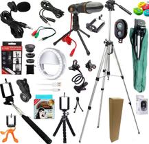 Kit Youtuber Profissional Completo 16x1 Tripé 1,30m Câmera Celular + Lapela Microfone Mesa + Luz Led Ring Light + Lentes Kit Youtuber Profissional Completo 16x1 Tripé 1,30m Câmera Celular + Lapela Microfone Mesa + Luz Led Ring Light + Lentes