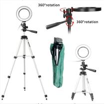 Kit Youtuber Profissional Lapela + Microfone Condensador de Mesa Pc Celular Smartphone Iphone Android + Tripé 1,30m Luz