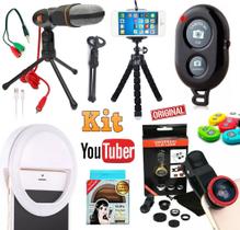 Kit Youtuber Profissional Microfone Condensador Mesa Pc Celular Câmera + Tripé Flexível Luz Flash Ring Light + Lentes Kit Youtuber Profissional Microfone Condensador Mesa Pc Celular Câmera + Tripé Flexível Luz Flash Ring Light + Lentes