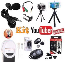 Kit Youtuber Profissional Microfone de Lapela Celular + 2 Mini Tripés + Kit Lentes + Flash Ring Light Original Kit Youtuber Profissional Microfone de Lapela Celular + 2 Mini Tripés + Kit Lentes + Flash Ring Light Original