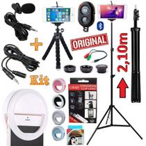 Kit Youtuber Profissional Microfone De Lapela + Tripé 2,10m Celular Câmera + Kit Lentes Olho de Peix