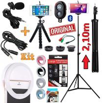 Kit Youtuber Profissional Microfone De Lapela + Tripé 2,10m Celular Câmera + Kit Lentes Olho de Peixe Luz Flash Extensão Kit Youtuber Profissional Microfone De Lapela + Tripé 2,10m Celular Câmera + Kit Lentes Olho de Peixe Luz Flash Extensão
