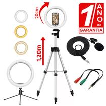 Kit Youtuber Profissional Microfone Lapela Para Celular + Tripé 1,20m + Luz Flash Ring Light - Redshock