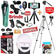 Kit Youtuber Profissional Tripé 1,30m + Microfone Lapela Celular Universal Luz Led Mini Ring Light Lente Olho Peixe Kit Youtuber Profissional Tripé 1,30m + Microfone Lapela Celular Universal Luz Led Mini Ring Light Lente Olho Peixe