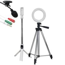 Kit Youtuber Ring Light 16 Tripé 1,20M Bastão Selfie Lapela