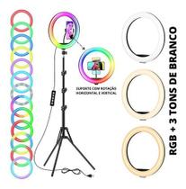 Kit youtuber Ring Light 26 cm 10 pol + tripé 10 Suporte cores