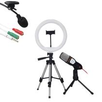 Kit Youtuber Ring Light 26Cm Microfone De Mesa Tripé 1,20M