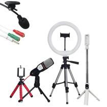 Kit Youtuber Ring Light 26Cm Microfone Mesa Tripé Bastão