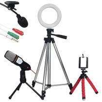 Kit Youtuber Ring Light 26Cm Tripé 1,20 Microfone De Mesa