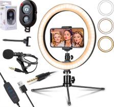 Kit Youtuber Ring Light Iluminador + Tripé Microfone Celular