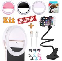 Kit Youtuber Suporte Articulado Pescoço Ganso Flexível Celular Universal + Luz Led Flash Ring Light Selfie Recarregável