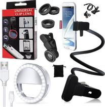 Kit Youtuber Suporte Articulado Pescoço Ganso Para Celular + Iluminador Luz Led Mini Clip Ring Light + Lentes Olho Peixe Kit Youtuber Suporte Articulado Pescoço Ganso Para Celular + Iluminador Luz Led Mini Clip Ring Light + Lentes Olho Peixe