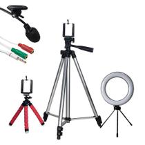 Kit Youtuber Tripé 1,10M + Microfone Lapela + Ring Light