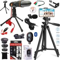 Kit Youtuber Tripé 1,20m Microfone Condensador mesa acessórios filmagem gravação vídeo smartphone