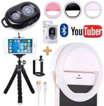 Kit Youtuber Tripé Celular Smartphone Universal + Luz Ring Light Led Flash Controle Bluetooth Vídeo Foto