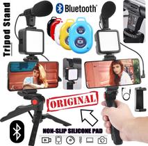 Kit Youtuber Tripé Filmagem Apoio Celular Câmera Luz Led Flash Foto Selfie Vídeo Monopé Universal Blogueira Vlog Makeup