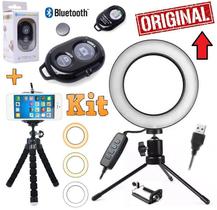 Kit Youtuber Tripé Flexível Câmera Celular Smartphone Universal + Iluminador Anel Led Ring Light Flash + Bluetooth