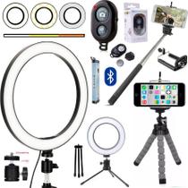 Kit Youtuber Tripé Flexível Para Celular Iluminador Ring Light Pau de Selfie Controle Bluetooth Universal