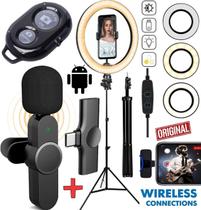Kit Youtuber Tripé Microfone Sem Fio Para Celular Smartphone Usb Tipo C Wireless + Anel de Luz Iluminador Ring Light Led Kit Youtuber Tripé Microfone Sem Fio Para Celular Smartphone Usb Tipo C Wireless + Anel de Luz Iluminador Ring Light Led