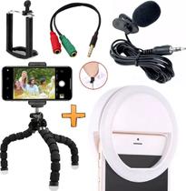 Kit Youtuber Tripé Para Celular Microfone de Lapela + Luz Flash Led Anel Iluminador Ring Light Universal
