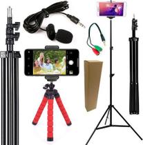 Kit Youtuber Tripé Pedestal Câmera Suporte Celular Microfone