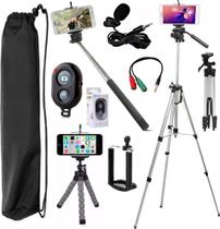 Kit Youtuber Tripé Pedestal Celular Microfone Pau De Selfie