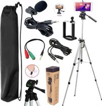 Kit Youtuber Tripé Profissional Para Celular Suporte Smartphone Pedestal Universal + Microfone de Lapela Kit Youtuber Tripé Profissional Para Celular Suporte Smartphone Pedestal Universal + Microfone de Lapela