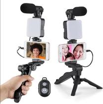 Kit Youtuber Tripe Vlog Live Suporte Celular Led Microfone