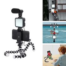 Kit Youtuber Tripe Vlogging Live Suporte Celular Led com Microfone Fazer Vídeos Controle Remoto