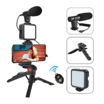 Kit Youtuber Vlog Live Tripé Celular Suporte Led e Microfone