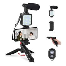Kit Youtuber Vlog Live Tripé Celular Suporte Led E Microfone Com controle Bluetooth Video-Making Kit