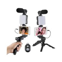 Kit Youtuber Vlog Live Tripé Celular Suporte Led E Microfone Com controle Bluetooth Video-Making Kit AY-49