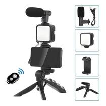 Kit Youtuber Vlog Live Tripé Celular Suporte Led E Microfone Com controle Bluetooth Video-Making