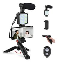 Kit Youtuber Vlog Live Tripé Suporte Celular Led Cont Preto