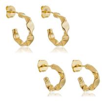 Kit Yumi - Kit Dois Brincos Argola Amassada Banhado em Ouro 18k Kit Yumi - Kit Dois Brincos Argola Amassada Banhado em Ouro 18k