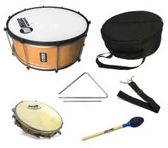 Kit Zabumba 20x18 Pandeiro Triângulo Baqueta Correia Capa