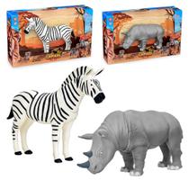 Kit Zebra e Rinoceronte Brinquedo Boneco Vinil 30cm Realista Kit Zebra e Rinoceronte Brinquedo Boneco Vinil 30cm Realista